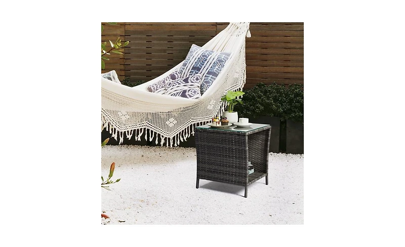 Outdoor Patio Wicker Side Table Stylish and Durable Table for Garden, Deck, or Patio Use