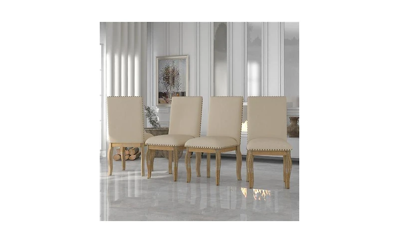 Set of 4 Upholstered Dining Chairs with Nailhead Trim for Dining Room or Kitchen
