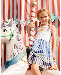 Deux par Deux Toddler Girls Bi-Material Cotton And Seersucker Dress White And Royal Blue - Toddler|Child