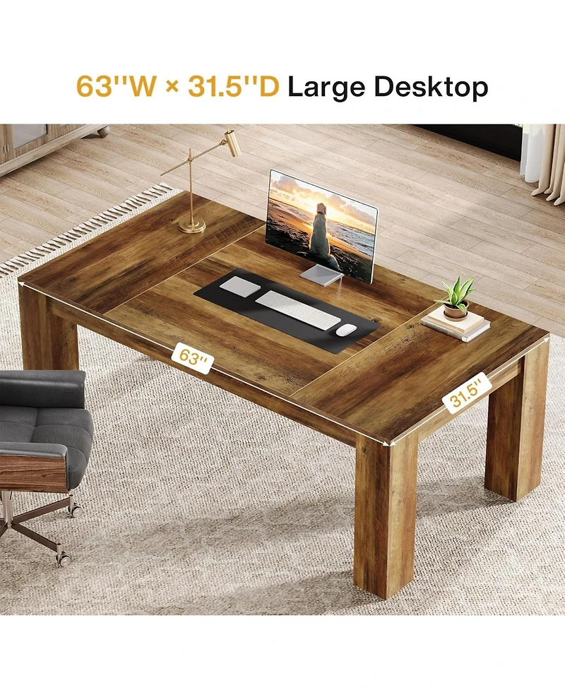 Tribesigns 63-Inch Executive Desk, Large Office Computer Desk, Simple Workstation Writing Table Study Table for Home Office, Rustic Brown