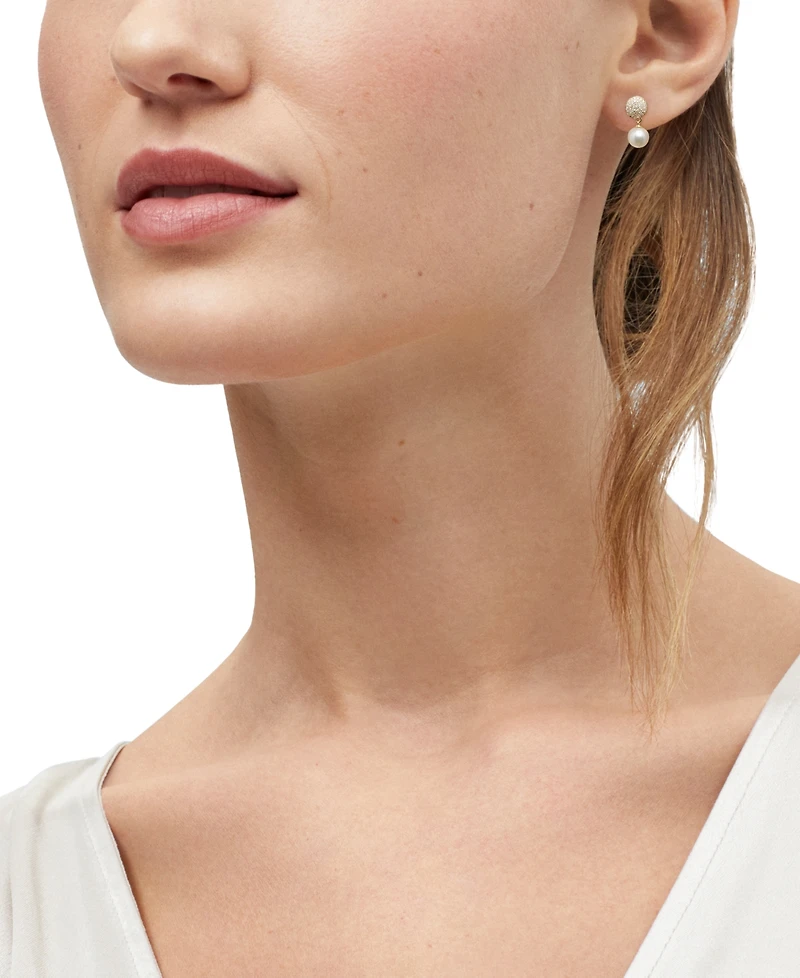 Honora Cultured Freshwater Pearl (6mm) & Diamond (1/4 ct. t.w.) Drop Earrings in 14k Gold