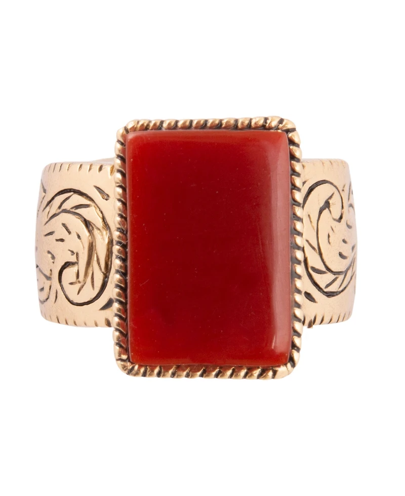 Barse Stamped Orange Carnelian Golden Square Ring