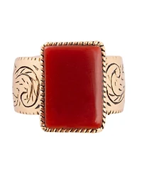 Barse Stamped Orange Carnelian Golden Square Ring