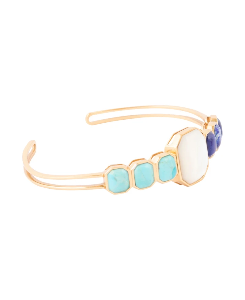 Barse Dual Color Blue Lapis Turquoise and White Mother of Pearl Golden Cuff Bracelet