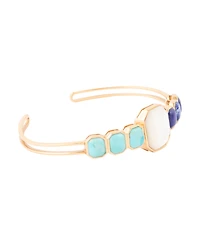 Barse Dual Color Blue Lapis Turquoise and White Mother of Pearl Golden Cuff Bracelet
