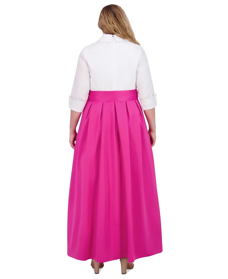 Jessica Howard Plus Size Collared 3/4-Sleeve Gown