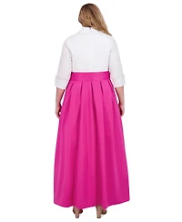Jessica Howard Plus Size Collared 3/4-Sleeve Gown