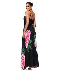 Xscape Women's Floral-Print Pleated Halter Gown