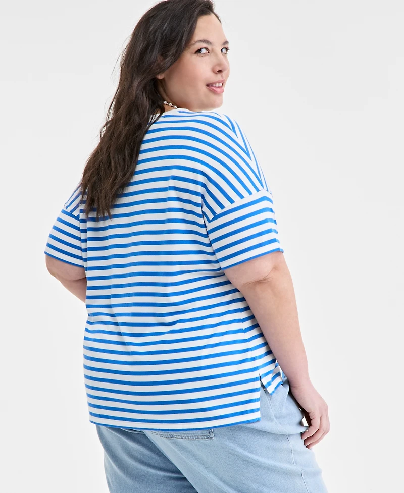 On 34th Trendy Plus Striped Easy T-Shirt, Exclusively at Macy's