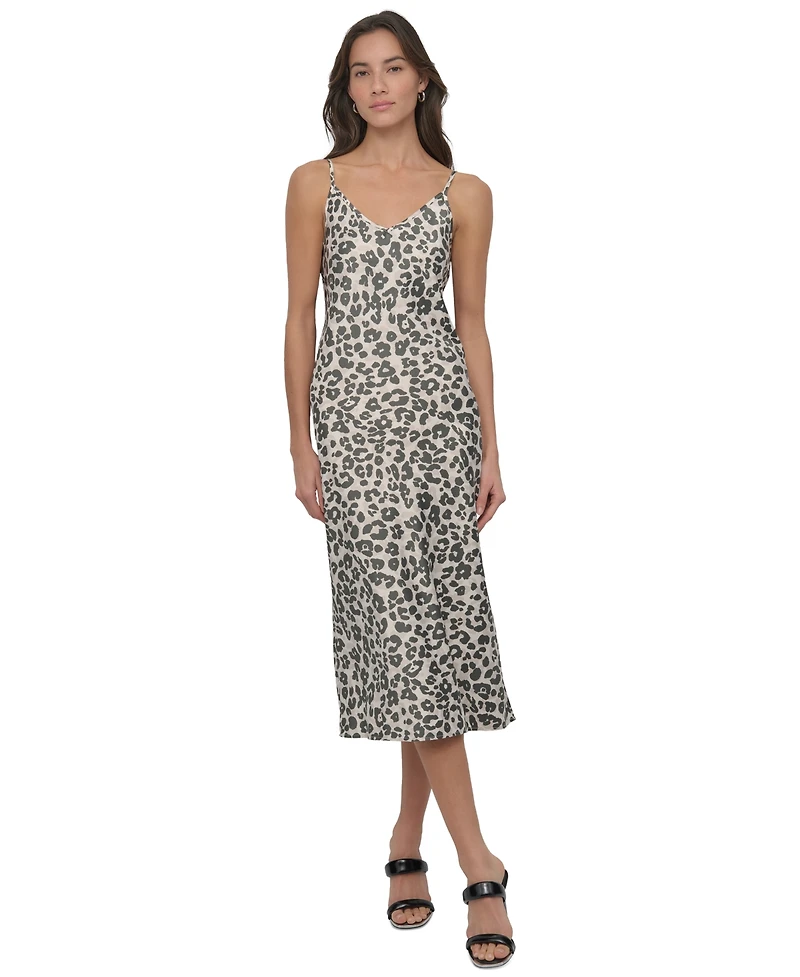 Dkny Jeans Women's Animal-Print Washed Satin Slipdress