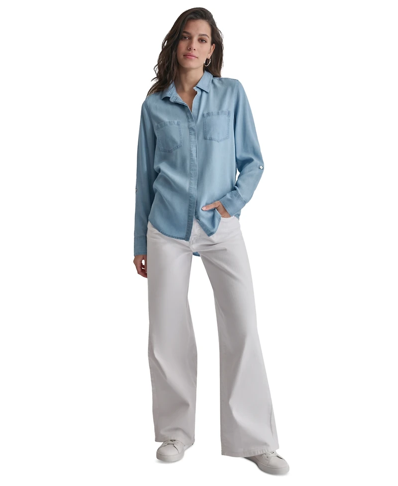 Dkny Jeans Women's Roll-Tab-Sleeve Button-Front Shirt