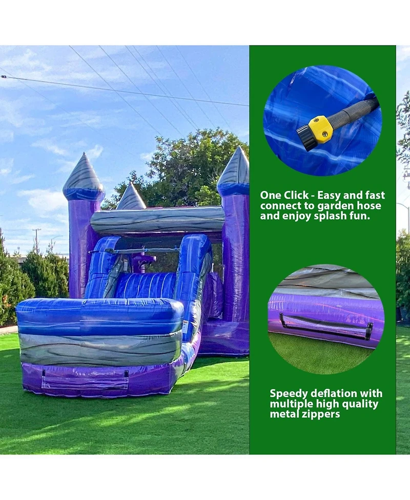 Xjump Purplish Castle Commercial Grade Bounce House Water Slide with Splash Pool for Kids and Adults (with Blower), 15oz Pvc Vinyl, Basketball Hoop, W