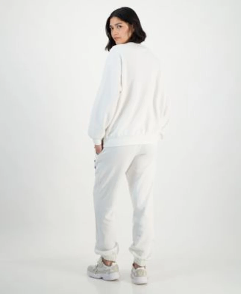 Madden Girl Juniors Patch Crewneck Fleece Sweatshirt Patchwork Fleece Jogger Sweatpants