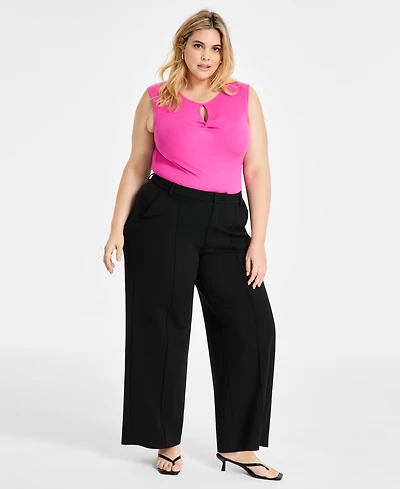 Bar Iii Trendy Plus Size High-Rise Wide-Leg Ponte-Knit Pants, Created for Macy's