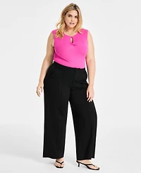 Bar Iii Trendy Plus Size High-Rise Wide-Leg Ponte-Knit Pants, Created for Macy's