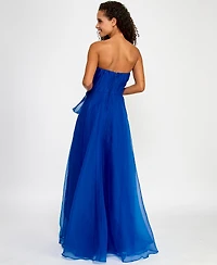 B Darlin Juniors' Asymmetric Drape Strapless Ball Gown, Created for Macy's
