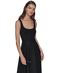 Karl Lagerfeld Paris Women's Scoop-Neck Belted Sleeveless Midi Dress