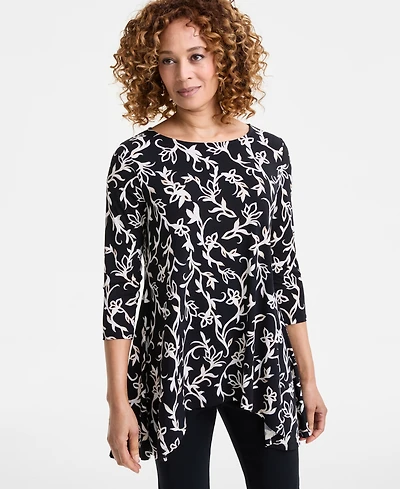 Jm Collection Women's Printed 3/4-Sleeve Knit Top, Exclusively at Macy's