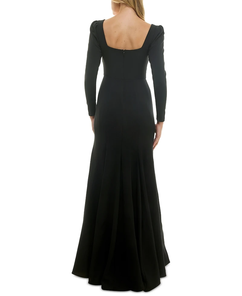 Taylor Women's Rhinestone-Trim Long-Sleeve Gown