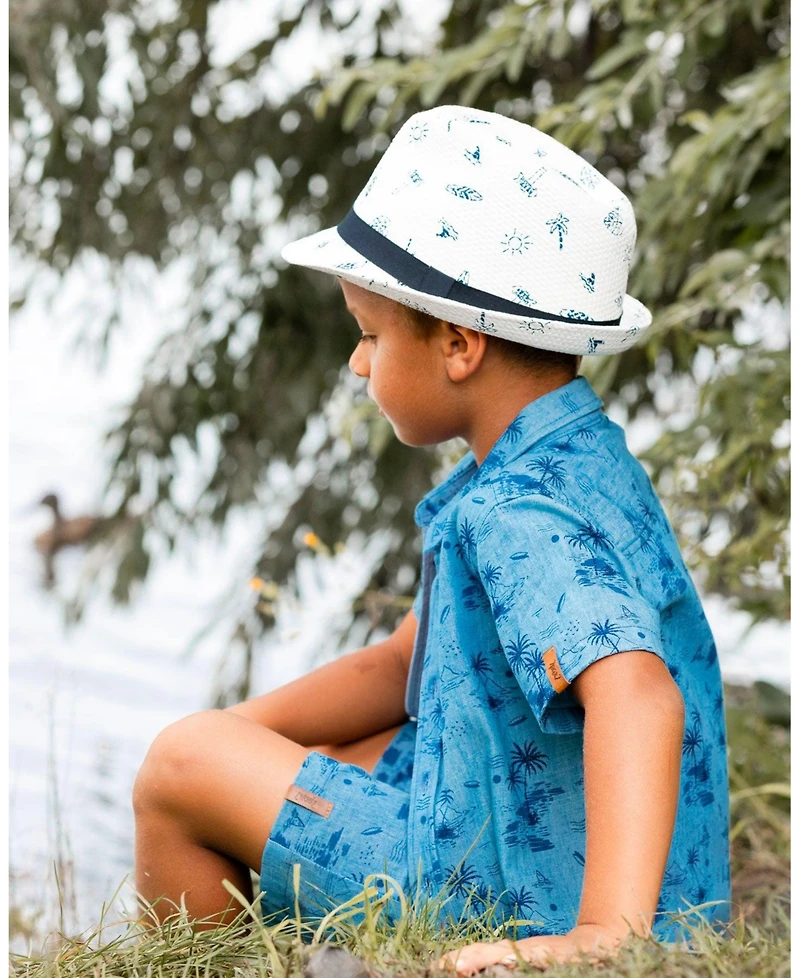 Deux par Deux Toddler Boys Printed Chambray Short Pale Blue And Navy - Toddler|Child
