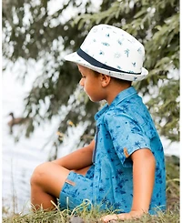 Deux par Deux Toddler Boys Printed Chambray Short Pale Blue And Navy - Toddler|Child