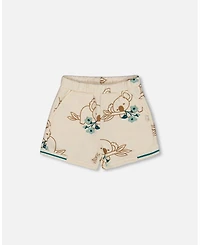 Deux par Deux Big Girls Printed French Terry Short Off-White And Koala
