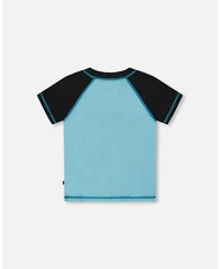 Deux par Boy Short Sleeve Rashguard Light Blue And Black - Toddler|Child
