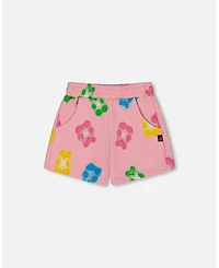 Deux par Deux Toddler Girls Printed French Terry Short Pink Multicolored Gummies - Toddler|Child