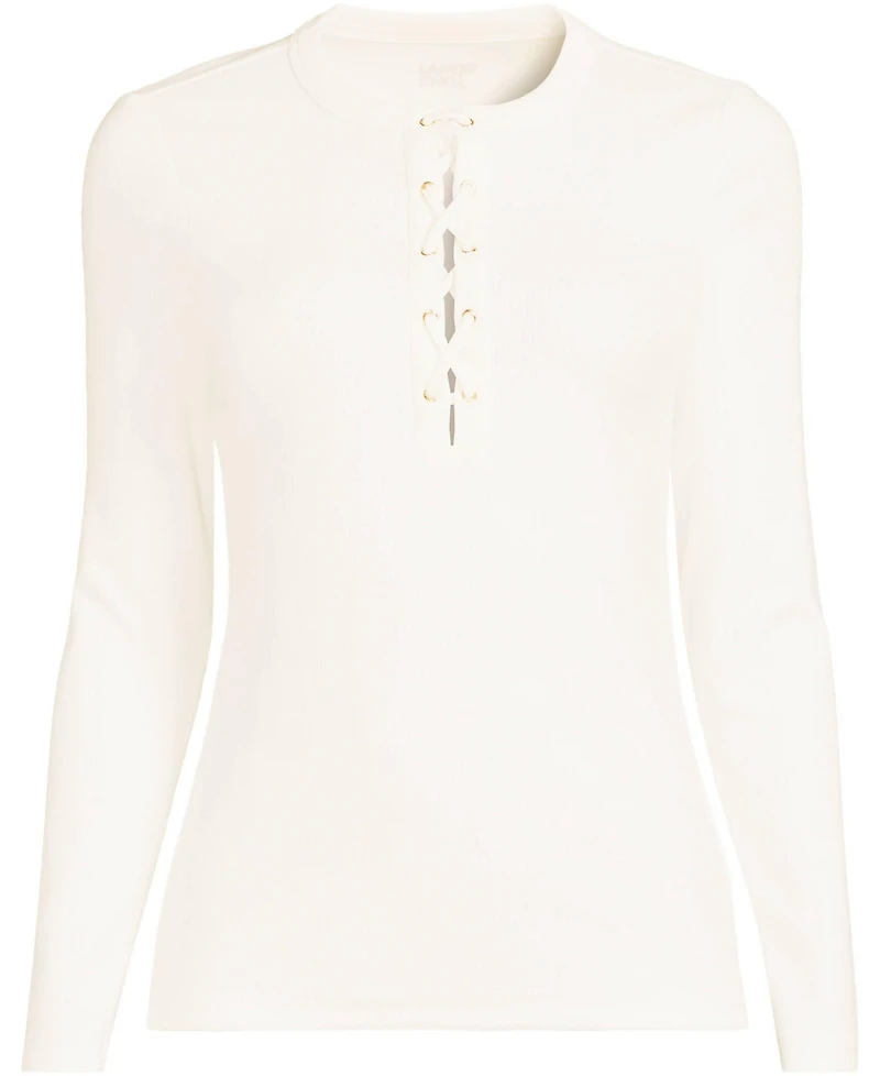 Lands' End Women's Polished Rib Tie Henley Top