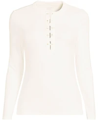 Lands' End Women's Polished Rib Tie Henley Top