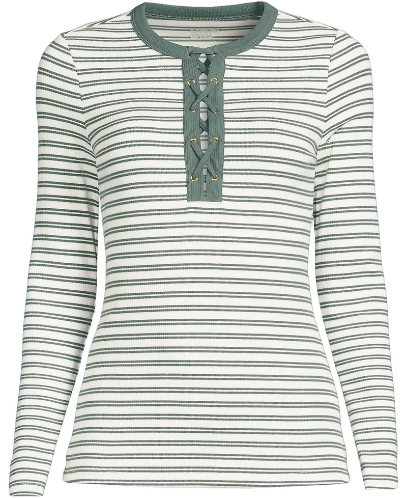 Lands' End Women's Polished Rib Tie Henley Top