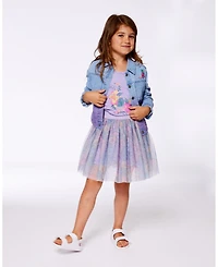 Deux par Deux Toddler Girls Printed Mesh Skirt Lilac Tropical And Pink Flamingos - Toddler|Child