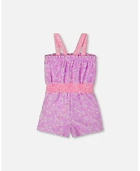 Deux par Toddler Girls Printed Terry Cloth Romper Vibrant Pink And White - Toddler|Child