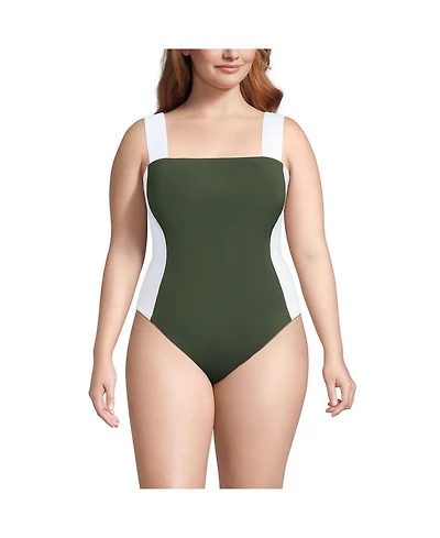 Lands' End Plus Square Neck High Leg One Piece Swimsuit