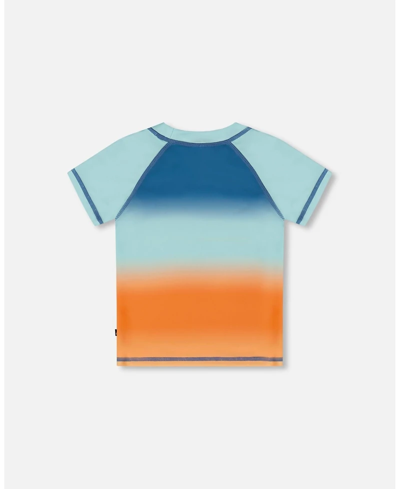 Deux par Deux Boys Short Sleeve Rashguard Navy Blue, Turquoise, And Orange