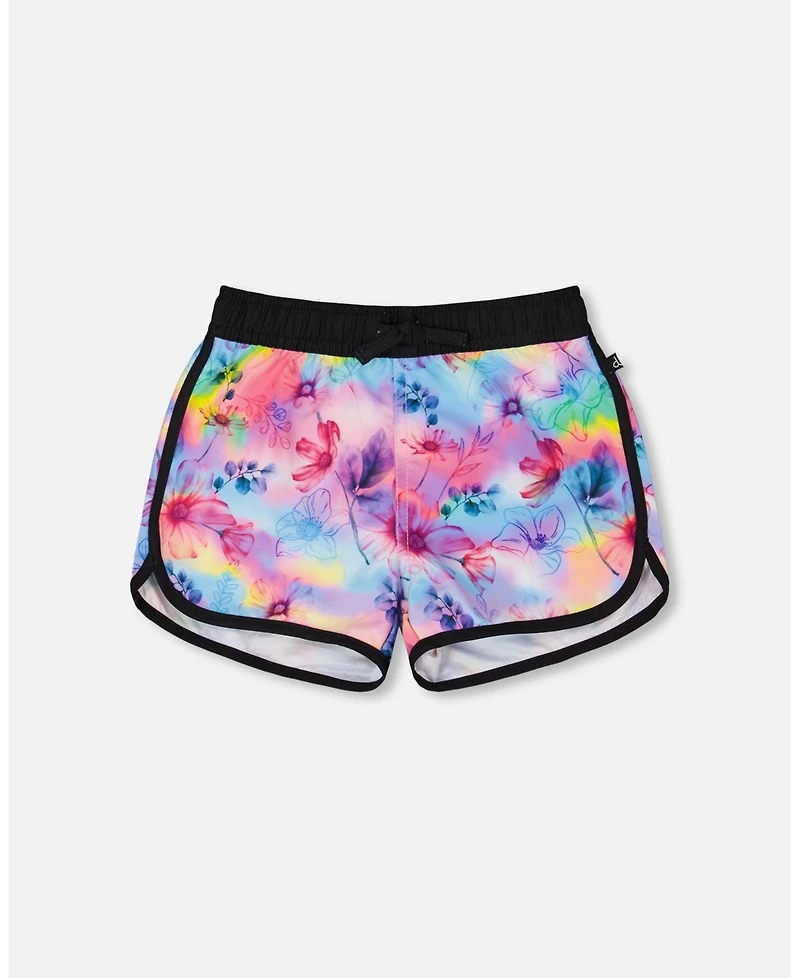 Deux par Girls Printed Swim Shorts Butterflies On Multicolored And Black Background