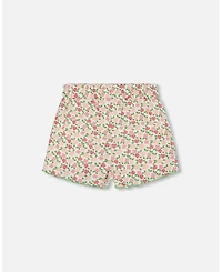 Deux par Deux Big Girls Printed Ribbed Short Small Flowers On White Background
