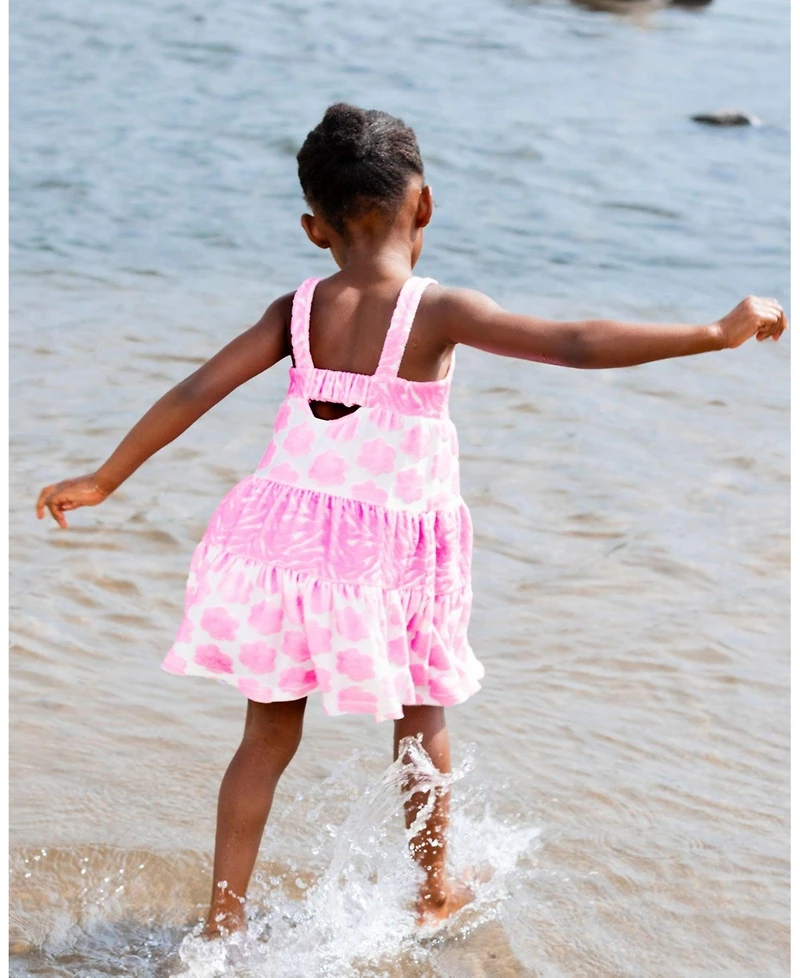 Deux par Deux Toddler Girls Printed Terry Beach Dress Pink And White - Toddler|Child