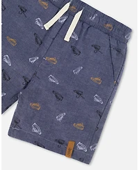 Deux par Deux Toddler Boys Printed Chambray Short Gray, White And Tan - Toddler|Child