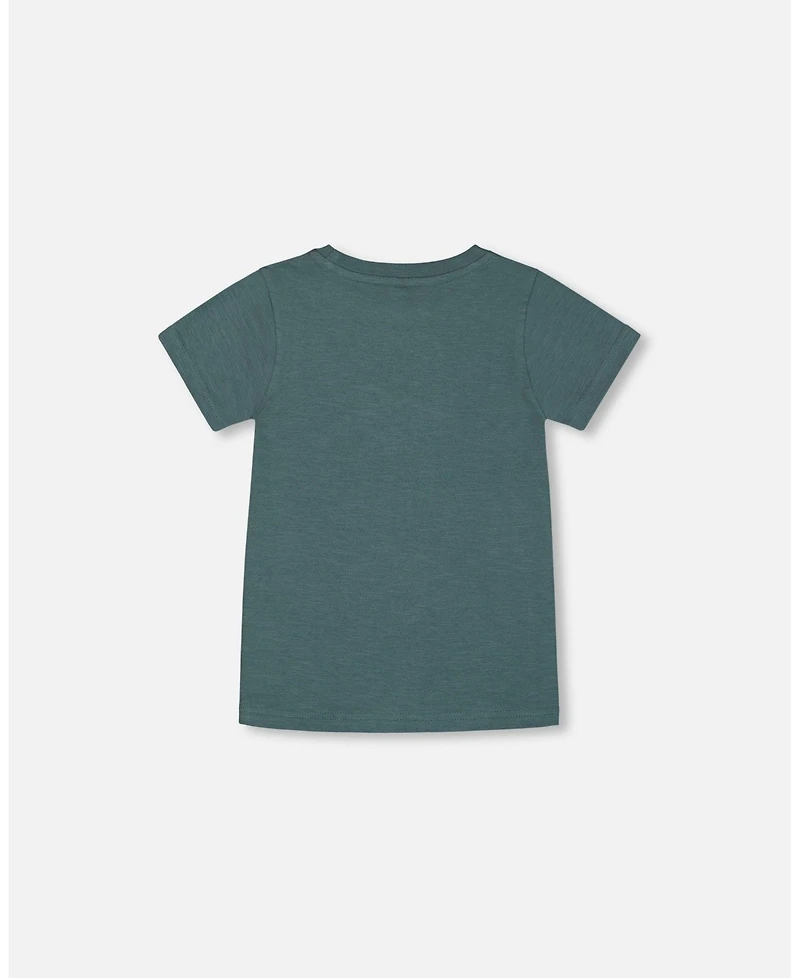 Deux par Deux Toddler Boys Short Sleeve Organic Cotton Graphic Tee Teal And Dark Old Rose - Toddler|Child