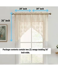 Hlc.me Jolene Floral Rod Pocket Lace Short Cafe Swags for Small Windows - 28 x 36 Inch Length (Taupe Swags, Set of 2)
