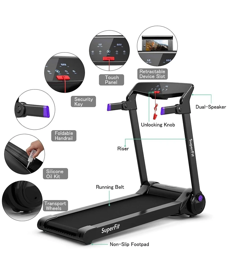 3HP Electric Folding Treadmill with Bluetooth Speaker