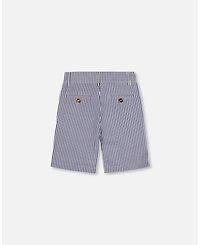 Deux par Big Boys Slant Pocket Bermuda Shorts Royal Blue Striped