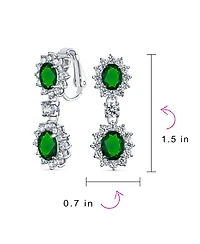 Bling Jewelry Crown Halo Pave Cubic Zirconia Cz Drop Dangling Oval Chandelier Clip On Earrings Statement Non-Pierced