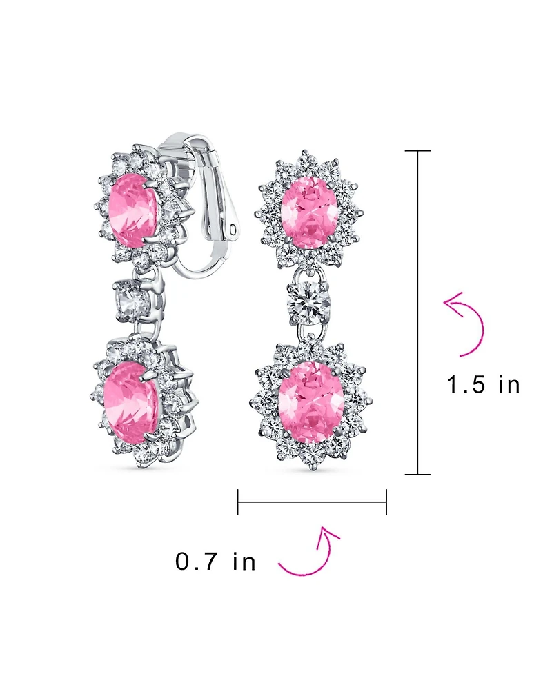 Bling Jewelry Crown Halo Pave Cubic Zirconia Cz Drop Dangling Oval Chandelier Clip On Earrings Statement Non-Pierced