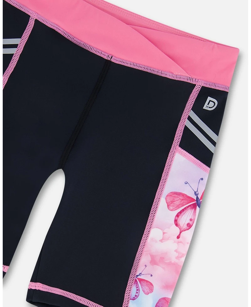 Deux par Girl Printed Athletic Biker Short Black, Pink And Multicolored Butterflies - Toddler|Child