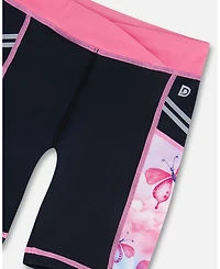 Deux par Girl Printed Athletic Biker Short Black, Pink And Multicolored Butterflies - Toddler|Child