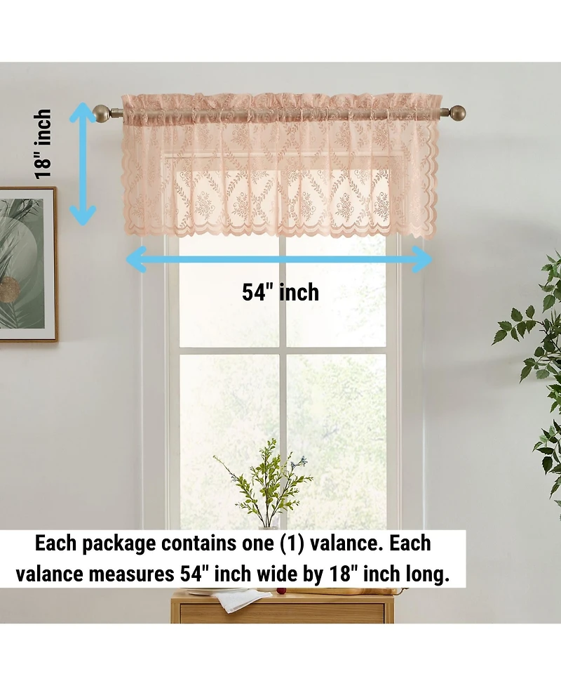 Hlc.me Isabella Floral Rod Pocket Lace Semi Sheer Voile Short Valance for Small