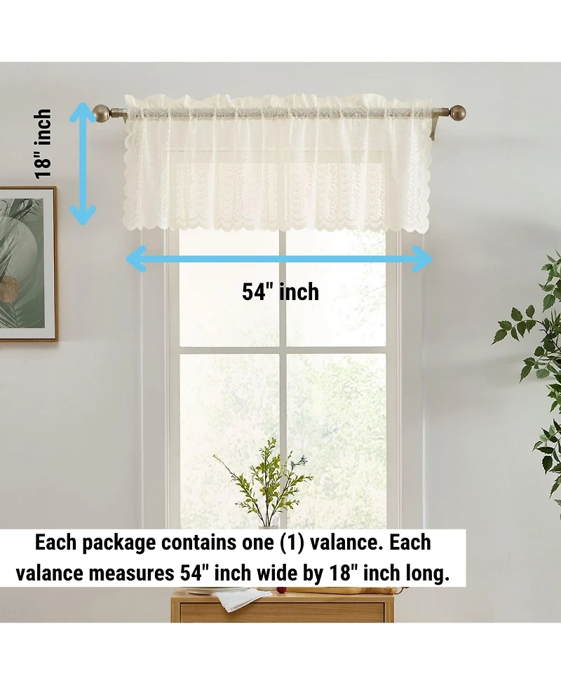 Hlc.me Sophia Floral Rod Pocket Lace Semi Sheer Voile Short Valance for Small Windows