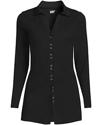 Lands' End Women's Long Sleeve Polished Rib Button Through Tunic Shirt